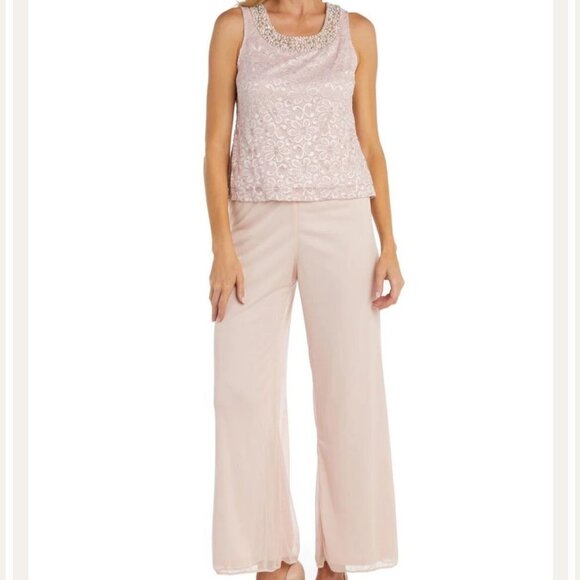 R & M Richards Beaded Neck 3 Piece Long Pant Set Size 10p - Picture 8 of 16